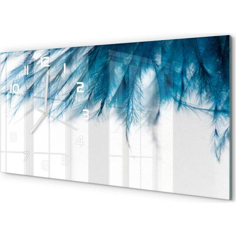 Horloge Murale Murale Large 60x30 cm Design Moderne Salon Chambre Bureau Plumes bleues (1/5)