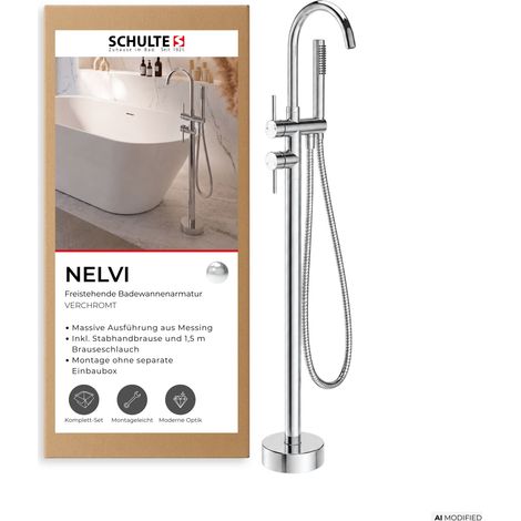 Schulte Standarmatur Nelvi 117,8 cm hoch, Messing, Chrom, Handbrause und schwenkbarer Auslauf (1/5)
