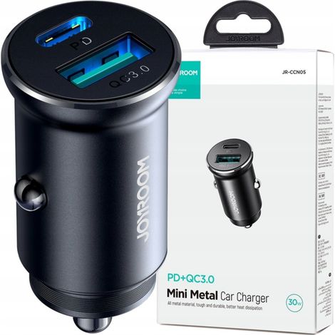 Chargeur de voiture miniature Joyroom JR-CCN05 30 W USB-A/USB-C - Noir