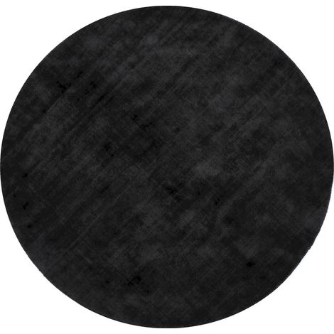 Tapis rond fait main en viscose noir raffiné pour salon élégant - Noir profond élégant (1/3)