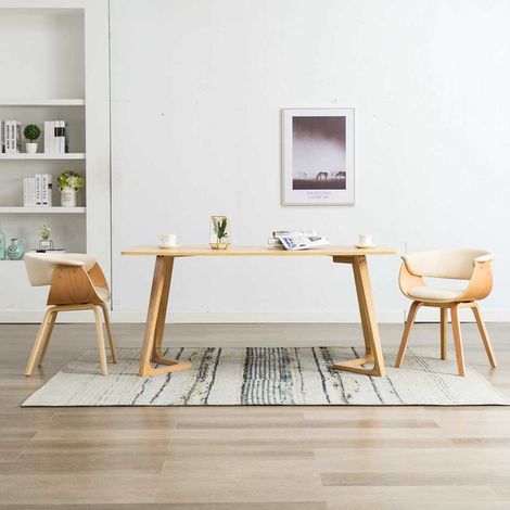 vidaXL Sillas de comedor 2 uds madera curvada y cuero sintético crema (1/5)