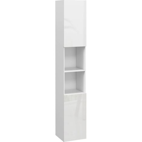 Badezimmer-Säulenschrank mit 2 Schränken mit verstellbaren Einlegeböden + 2 Nischen, 30 x 30 x 181,5 cm, weiß