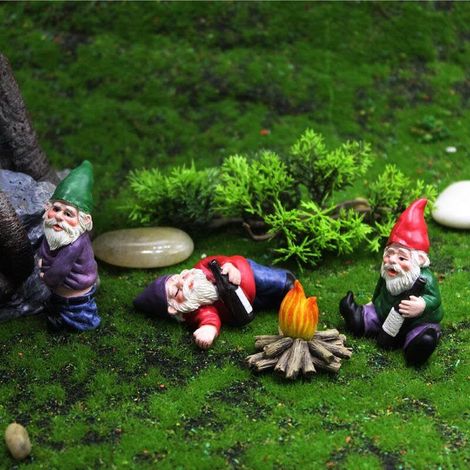 Gartenzwerg-Statuen, künstlerische Dekoration, 4-teiliges wasserfestes Zwergenfiguren-Set für die Rasendekoration, Kunstharz-Ornamente. (Flamme) (1/4)
