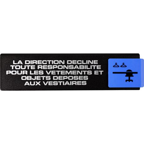 Plaque de porte La direction décline toute responsabilité pour les vêtements et objets déposés aux vestiaires - Europe design 175x45mm - 4260471