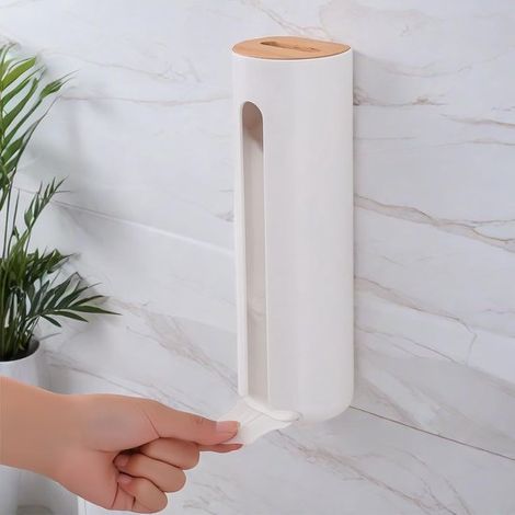 Dispensador de algodón de pared, Organizador de maquillaje con tapa de madera, Soporte para discos de algodón, Fácil de quitar (1/5)