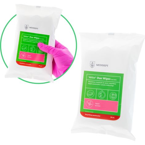Medisept Velox Duo Desinfektionstücher für Oberflächen, 50 Stück. (1/3)