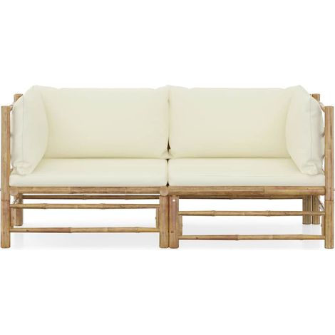 Maison Exclusive - Set Divani da Giardino 2 pz con Cuscini Bianco Crema in Bambù (1/5)