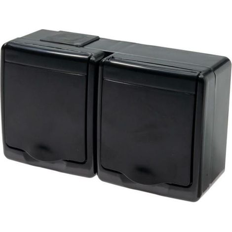 Presa doppia Schuko ermetica Beta, nera, con sportellino nero, IP44 /D.3713SCGG/1/