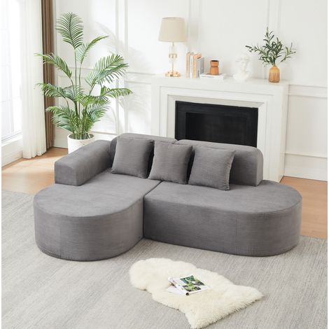 Sofá esquinero modular 220 x 155 cm de pana gris con chaise longue y 3 cojines DESVIAE