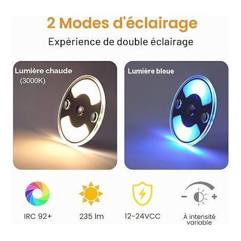 Camper Car LED Ceiling Light 75 mm Panel Interior Lighting with Touch Switch Blue Light for Boat, Truck, Van, Car, Surface Mount (1/4)