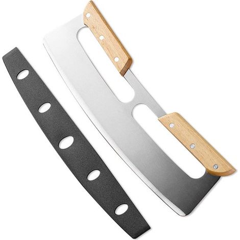 Coltello per pesare la pizza, coltello per pizza, coltello per pesare in acciaio inox, 34 cm, taglia pizza con manico in legno, taglia pizza con protezione lama, taglia pizza per pizza