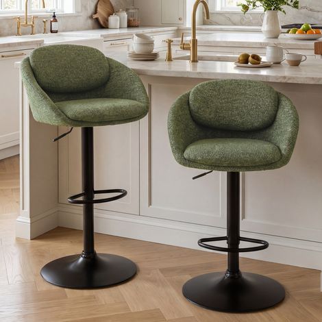 Wahson Tabouret de Bar Pivotant, Lot de 2 Chaises de Bar en Chenille Chaise Haute Cuisine Réglable en Hauteur Tabouret Haut avec Double Dossier Courbé, Vert