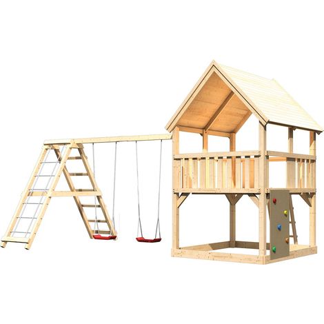 Akubi Spielturm Luis natur DS+KG+Kletterwand