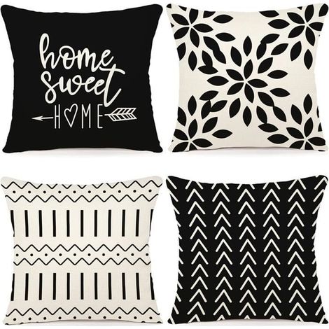 Housse de Coussin Décoratif en Lin - Noir - Rectangulaire - Uni (1/4)