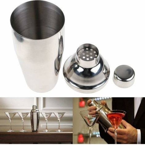 Ensemble de shaker à cocktail, ensemble de bar à cocktail professionnel en acier inoxydable de 6 pièces comprenant un shaker à cocktail de 750 ml, un pilon, une cuillère à mélanger, une mesure à doubl