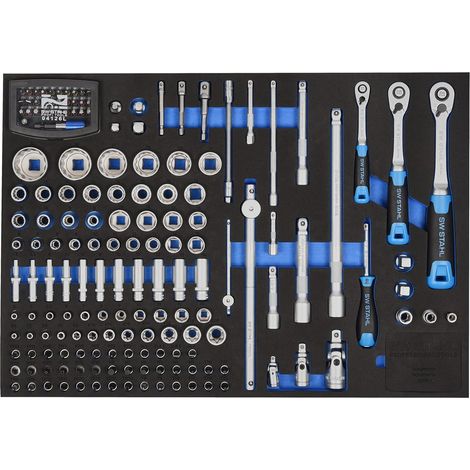 SW-Stahl Z3011-1 Werkstattwagensortiment, Steckschlüssel 1/4', 3/8', 1/2', mit Ratschen, 167-teilig I Werkzeugwagen Einlagen I Profi Werkstatteinrichtung I Werkzeugeinlage bestückt Kfz