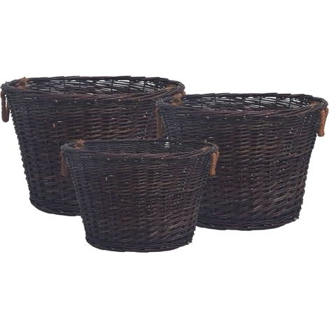 3 Piece Stackable Firewood Basket Set Dark Brown Willow vidaXL (1/5)