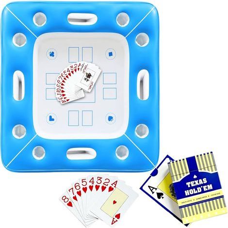 Table de jeu flottante - Table de jeu de cartes gonflable pour piscine et eau - Table de piscine pliable avec porte-gobelet et cartes à jouer (1/5)