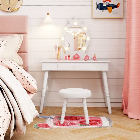 Coiffeuse pour enfants avec éclairage 2 en 1, coiffeuse princesse avec miroir amovible - blanc (1/5)