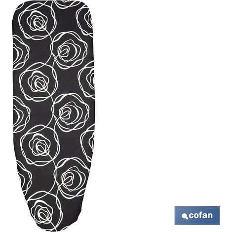 Funda acolchada para tabla de planchar elástica con motivo floral 135x53cm fabricada en algodón color negro y blanco (1/4)