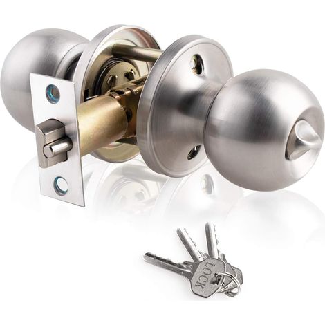 en forme boule ronde en acier inoxydable Argent Poignée de porte d'entrée de serrure type de double boucle avec clés (1/5)
