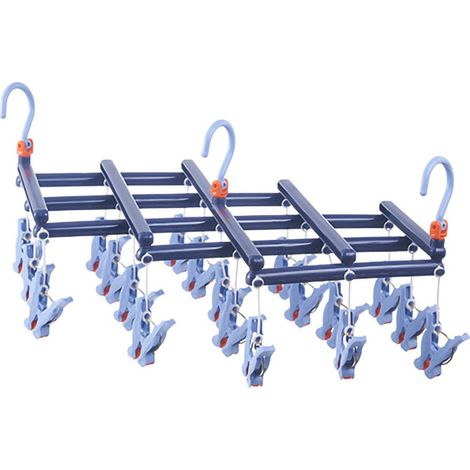 Zusammenklappbarer Wäscheständer mit mehreren Clips für Socken und Unterwäsche, 19 Clips, windfest, dunkelviolett (1/5)