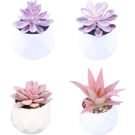 Lot de 4 Petits Pots Artificiels Succulentes Plantes Vertes Esthetiques Decoration Cuisine (1/3)
