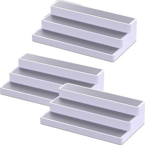 Organisateur à épices à 3 niveaux (lot de 3) avec surface antidérapante, pour placard, rangement des épices et organisation du garde-manger (1/5)