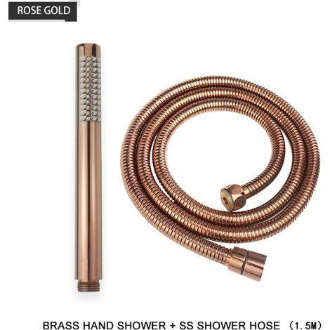 (Flexible de douche R Gold) Pommeau de douche à main en laiton, pommeau de douche rond pour salle de bain, blanc/or brossé/chrome/gris/noir mat (1/5)