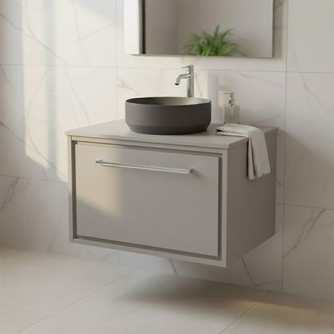 Hudson Reed Lille Wall Hung 1-Drawer Vanity Unit with Worktop 600mm Wide - Pebble Grey (1/4)
