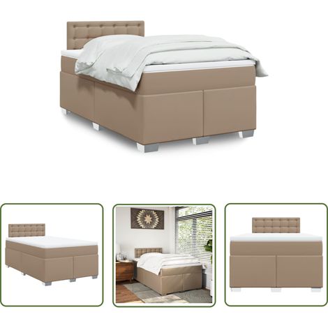vidaXL Sommier à lattes de lit matelas cappuccino 120x190cm similicuir (1/5)