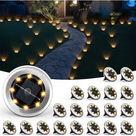 Lot de 10 spots solaires encastrables — Blanc chaud — Décoration de cour, de jardin et d'aménagement paysager (1/4)