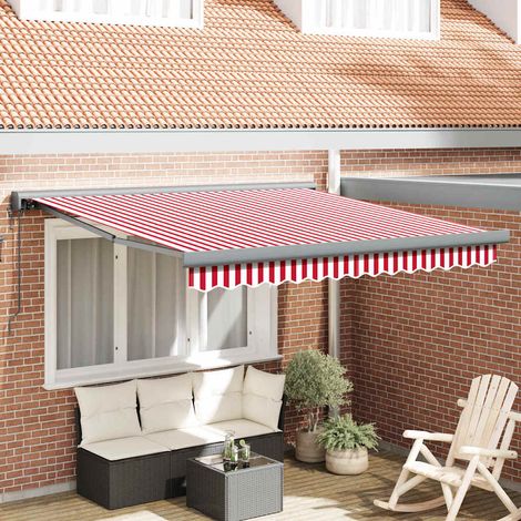 Toldo Retráctil Manual red and white 300 x 250 cm Tela y Metal vidaXL