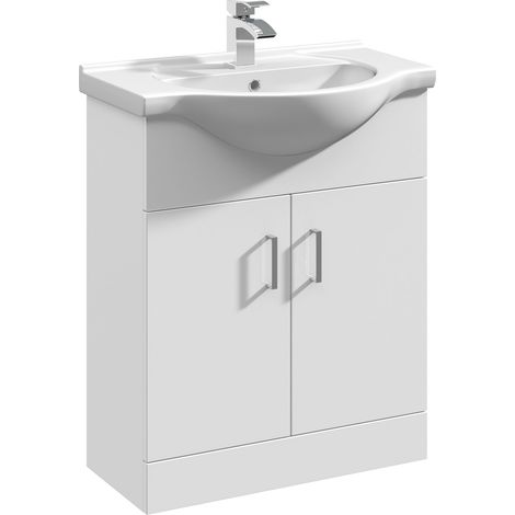 2 Door Bathroom Vanity Basin Unit with Round Basin - 650mm - Gloss White