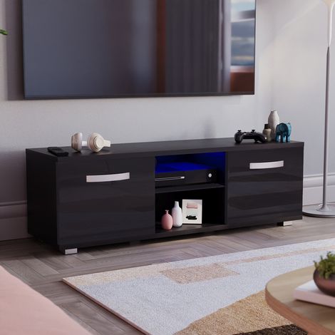 Cosmo LED TV Cabinet Stand 2 Door Modern High Gloss Cabinet Unit, 120cm-Black