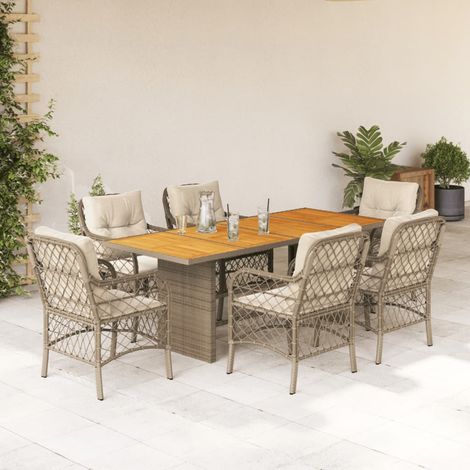 7-tlg. Garten-Essgruppe mit Kissen Beige Poly Rattan vidaXL