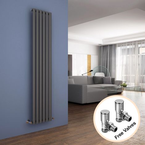ELEGANT 1800 x 360 mm Modern Anthracite Vertical Column Rads Efficient Single Oval Panel Designer Bathroom Radiator + Angled Radiator Valves (1/5)