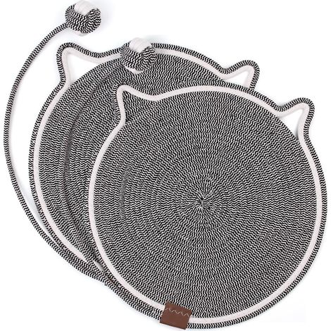 Tappetino tiragraffi per gatti, set da 2 pezzi, tiragraffi grigio con pallina, tavola tiragraffi in corda di cotone da 42 cm, protegge mobili e divani, accessorio per gatti
