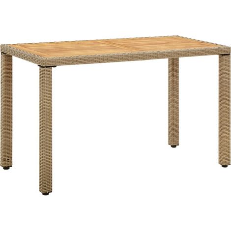 Table de jardin Beige 123x60x74 cm Résine tressée bois massif