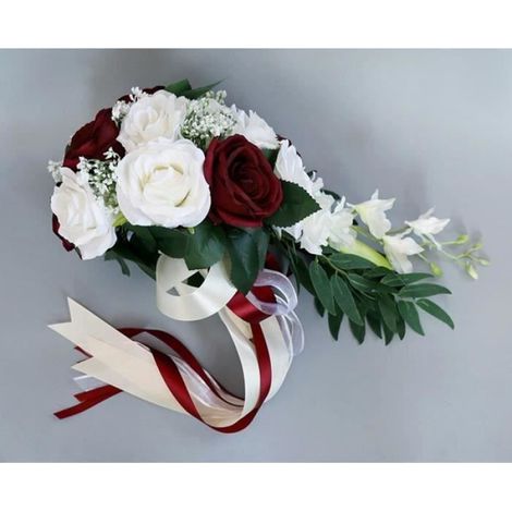 Mariée Bouquet Rose Fleurs Artificielle Mariage Demoiselle d'Honneur Fille Fleur Mariage Décor blanc vin rouge L44363 (1/4)