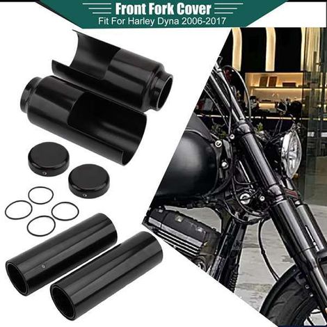 Suitable for Harley-Davidson Dyna 2007-2017 modified front fork shock absorber sleeves, black front shock absorber decorative cover for dust protection. (1/4)
