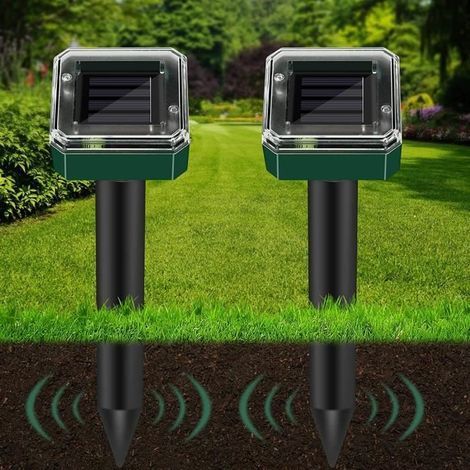 Ultrasonic Mole Repellent 2PCS, Solar Powered, Also Deters Gophers, Snakes, and Cockroaches