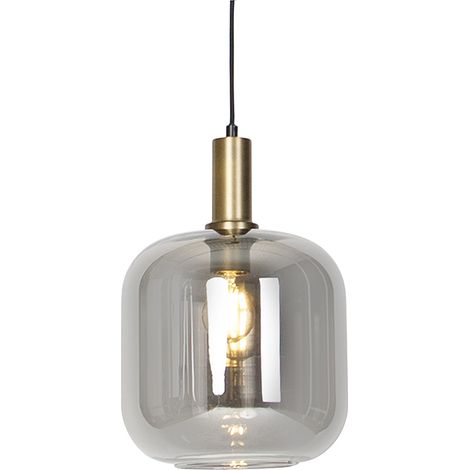 Qazqa – Suspension en verre fumé noire et dorée – Hauteur réglable 68,5-150 cm – Culot E27 – Pour salon et salle à manger
