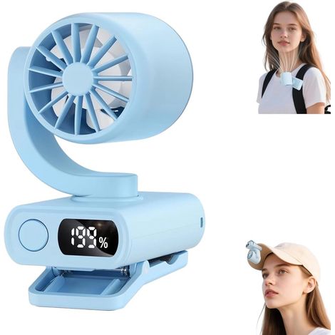 Ventilador de pinza, azul, Ventilador de pinza portátil mini – Silencioso, para ciclismo, cinturón, viajes y oficina – Azul (1/5)