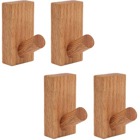 Crochet Mur - Bois De Hêtre - 4 x 4,5 x 8 cm - Pour Manteaux Chapeaux Serviettes Clés - Fixation Murale Par Vis - Lot De 4 (1/5)