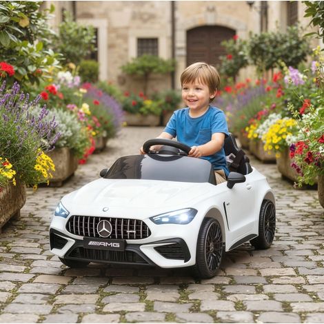 Auto elettrica per bambini Mercedes-AMG bianca 12V con telecomando, LED e musica HAVRYA (1/3)