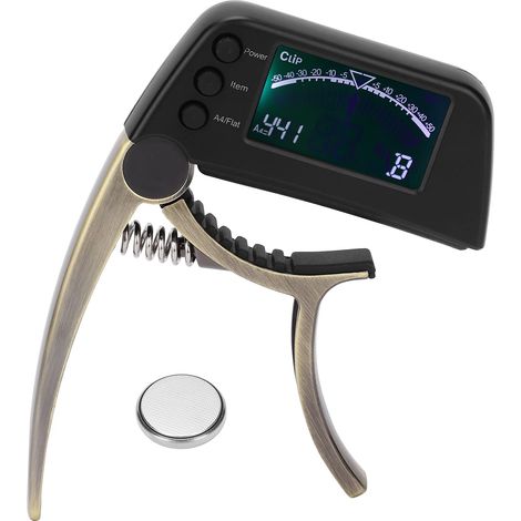 Afinador de guitarra multifuncional 2 en 1 con pantalla LCD para bajos, guitarras cromáticas, eléctricas, folk, acústicas y guitarras normales (
