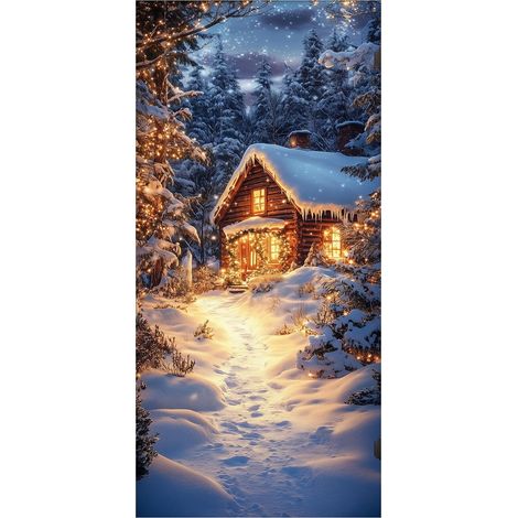 Rideau De Porte De Noël - Tissu Polyester Élastique - 90 X 200 Cm - Décoration De Porte D'intérieur Pour Fêtes Et Réveillons - 1 Pièce (1/5)