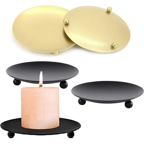 4 portacandele in ferro, candelieri in metallo, piattini neri per candele, diametro 11 cm, portacandele per decorazioni di tavoli da matrimonio.