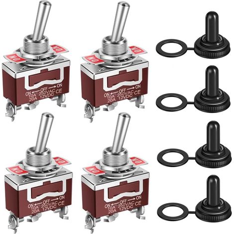 4pcs Waterproof Locking Toggle Switches 20A-12VDC/10A -24VDC, 20A-125VAC/10A -250VAC DPDT 3 Pin On/Off/On Toggle Switch + 4 Caps (1/5)